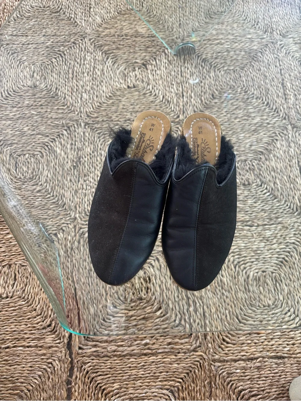 Sabah Black Fur-Trim Slip-On Mules - Picture 1 of 4